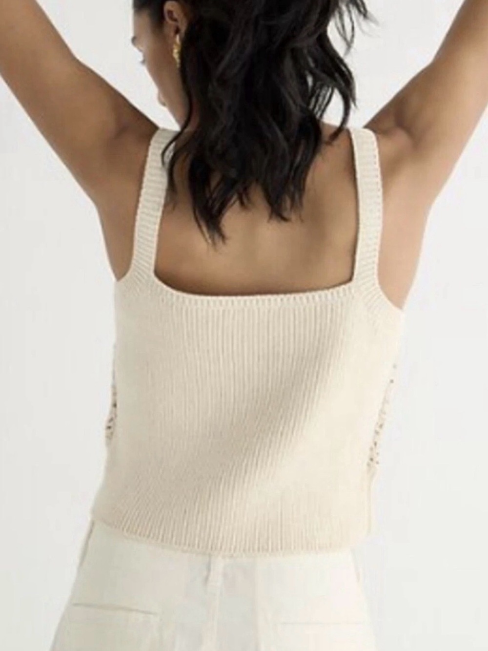 UEC J.CREW  Cropped crochet tank top in silk-cotton blend tan cream SZ MED - Picture 2 of 11